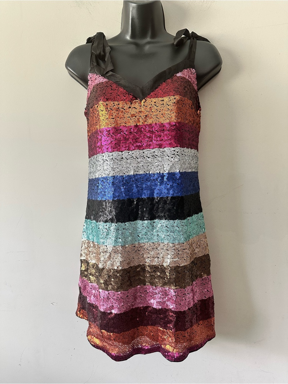 Gianni Bini Rainbow Striped Sequin Mini Dress S